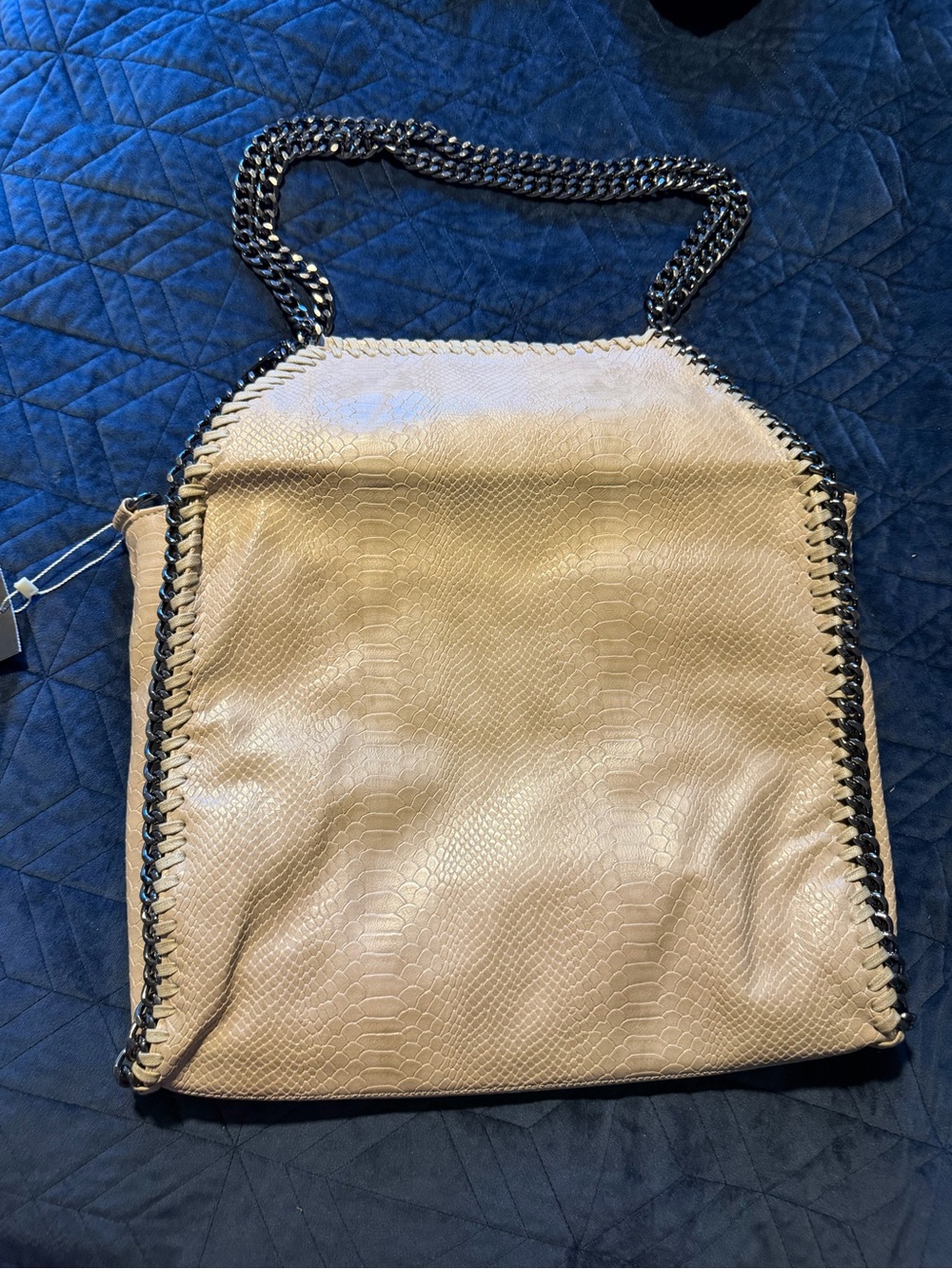 Beige faux Snake-Embossed Chain Tote - Picture 3 of 7